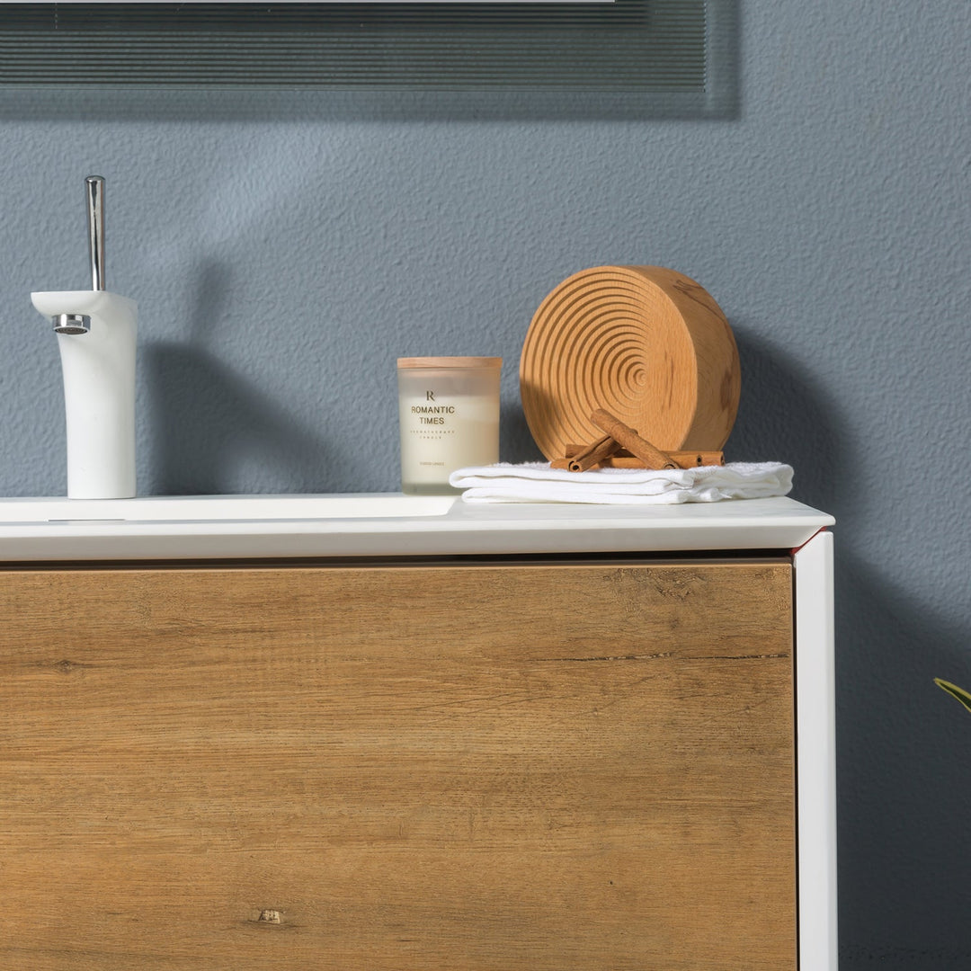 30" Bath Vanity in Natural and White with White Vanity Top with White Basin