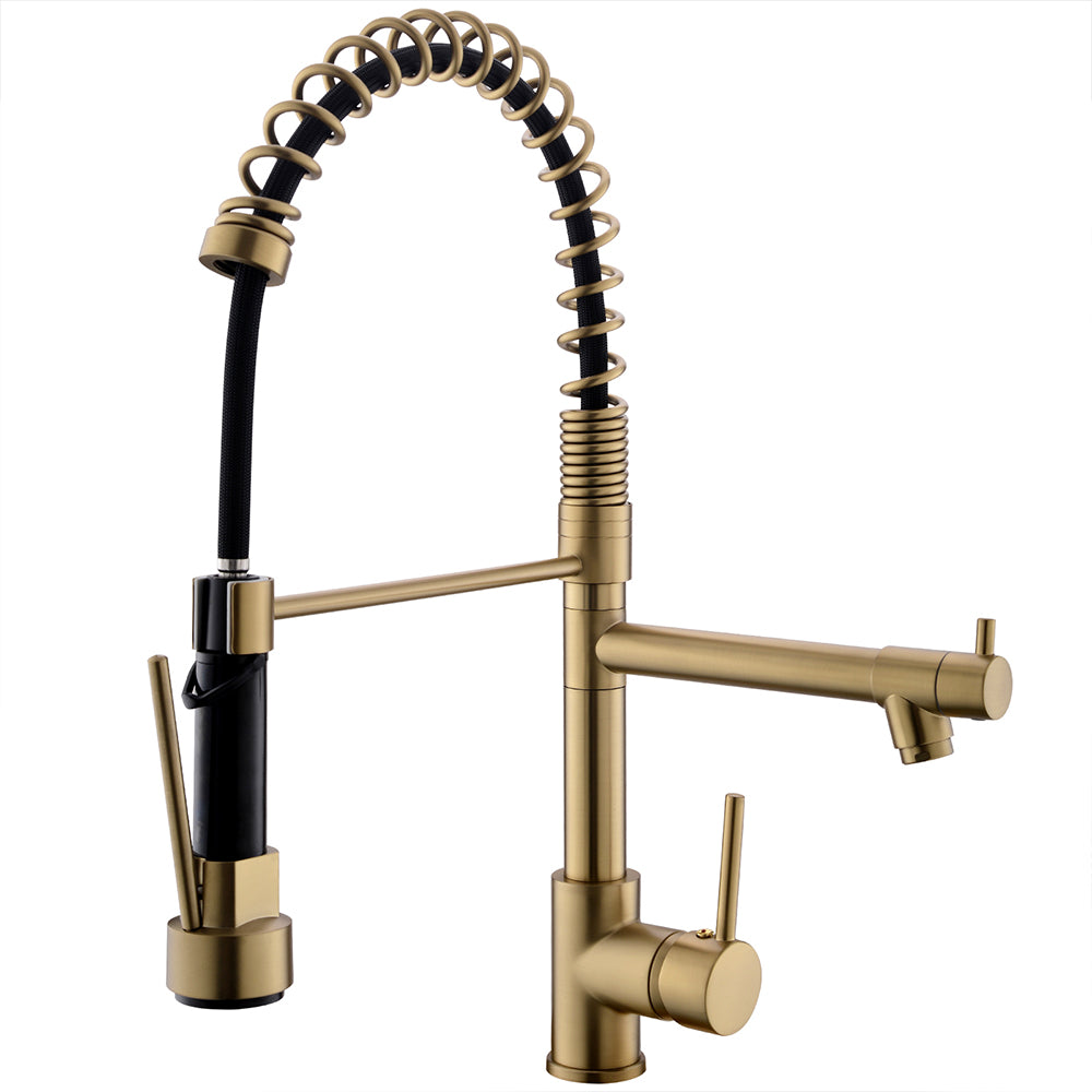 Touchless Deck Mount Gooseneck Pull Down Sprayer Brushed Gold Single Handle Kitchen Faucet