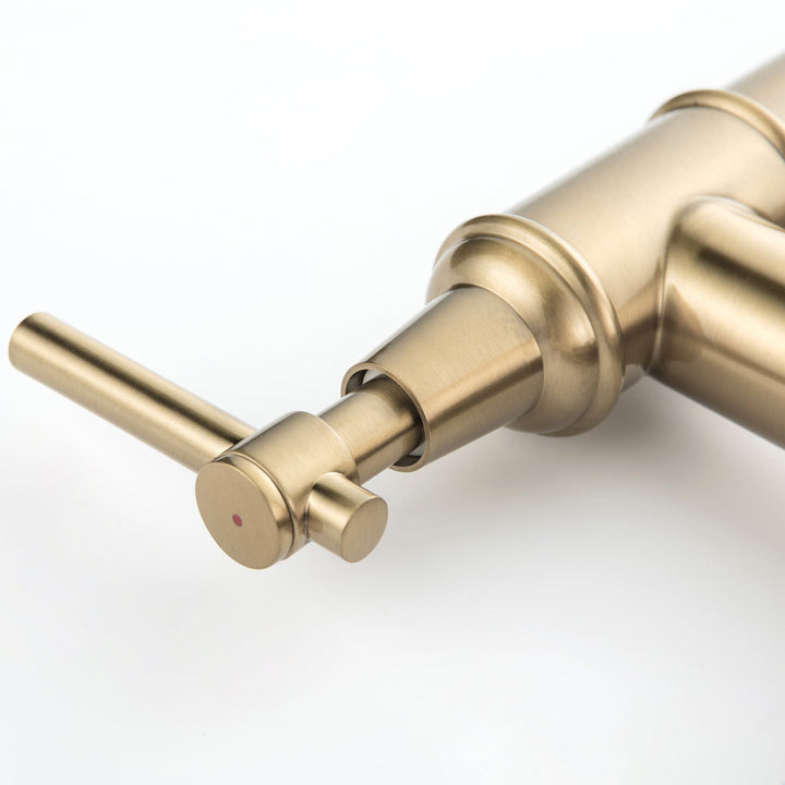 3 Hole Bridge Kitchen Faucet with Pull Down Sprayer Brushed Gold