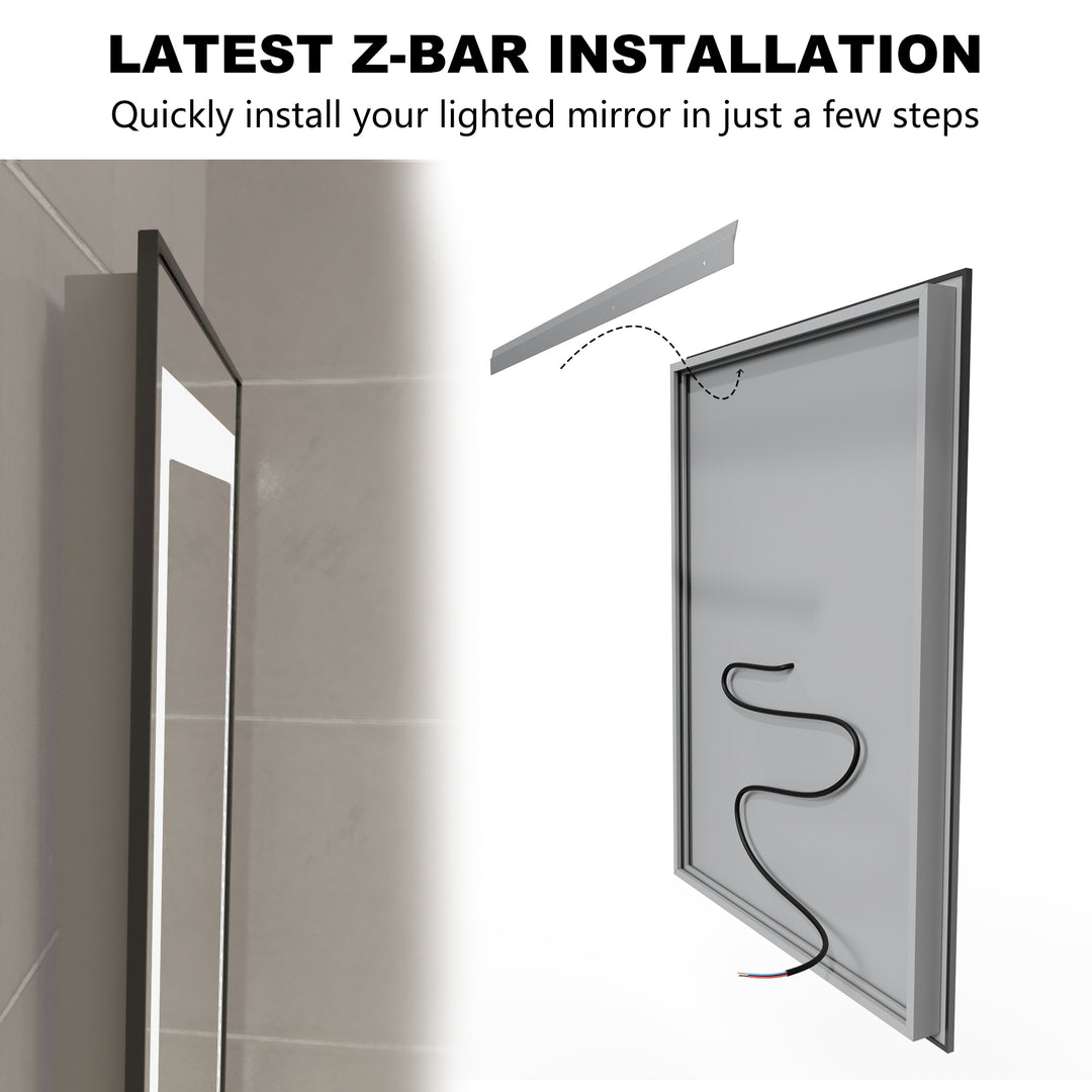 24 in. W x 32 in. H Rectangular Framed Vertical Wall Mount Bathroom Vanity Mirror with LED Light