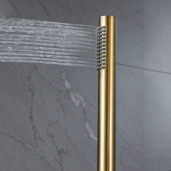 Floor Mounted Freestanding Golden Bathtub Faucet With High-Arc Spout