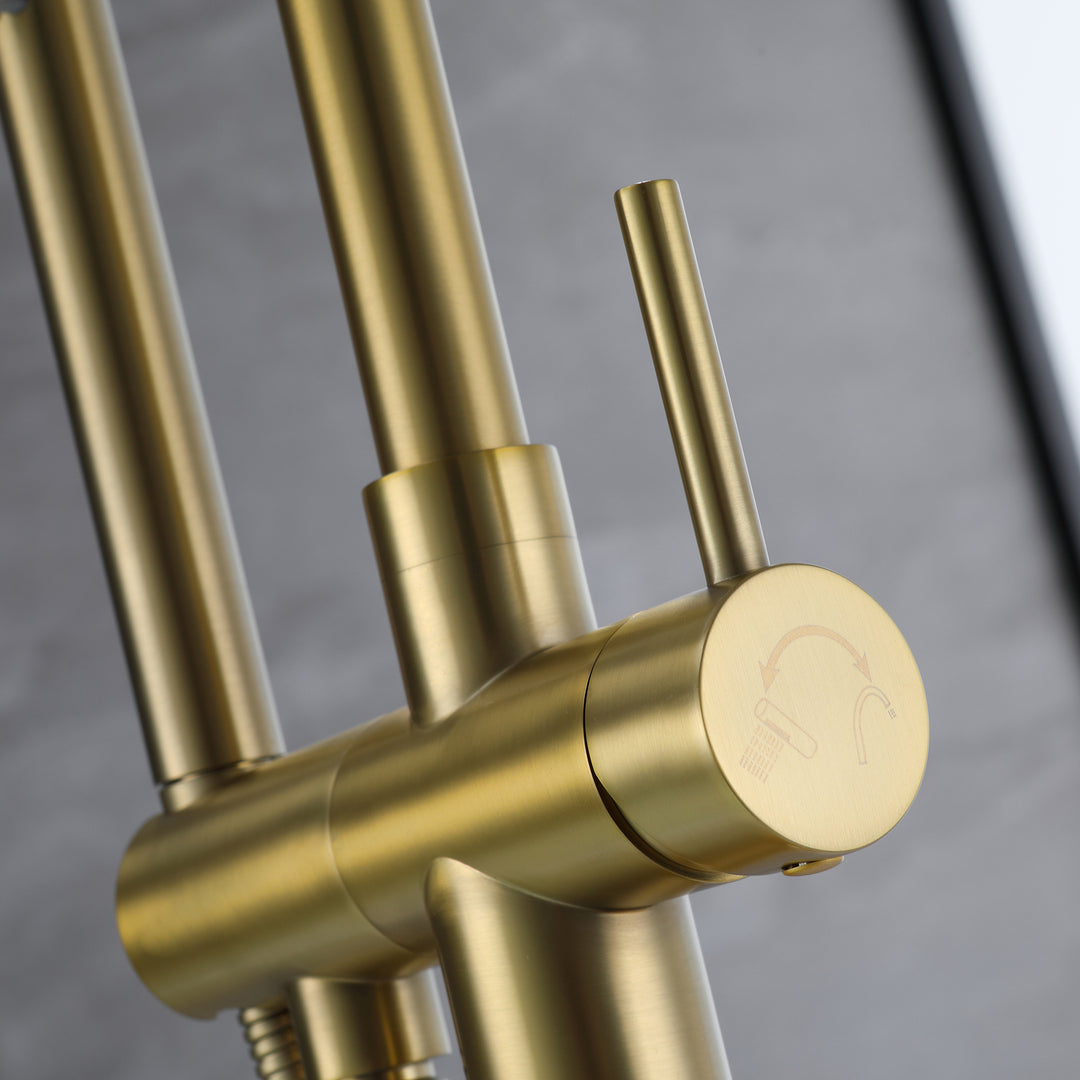 Freestanding Bathtub Faucet With Handheld Shower in  Brushed Gold