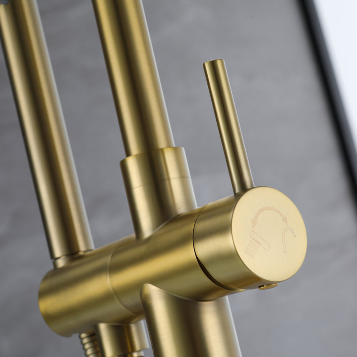 Freestanding Bathtub Faucet With Handheld Shower in  Brushed Gold