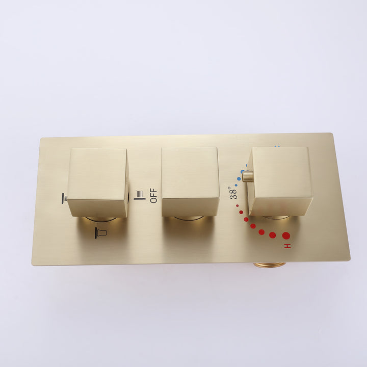 Wall Mounted Golden 3 Handle Thermostatic Shower System With 3 Body Jets