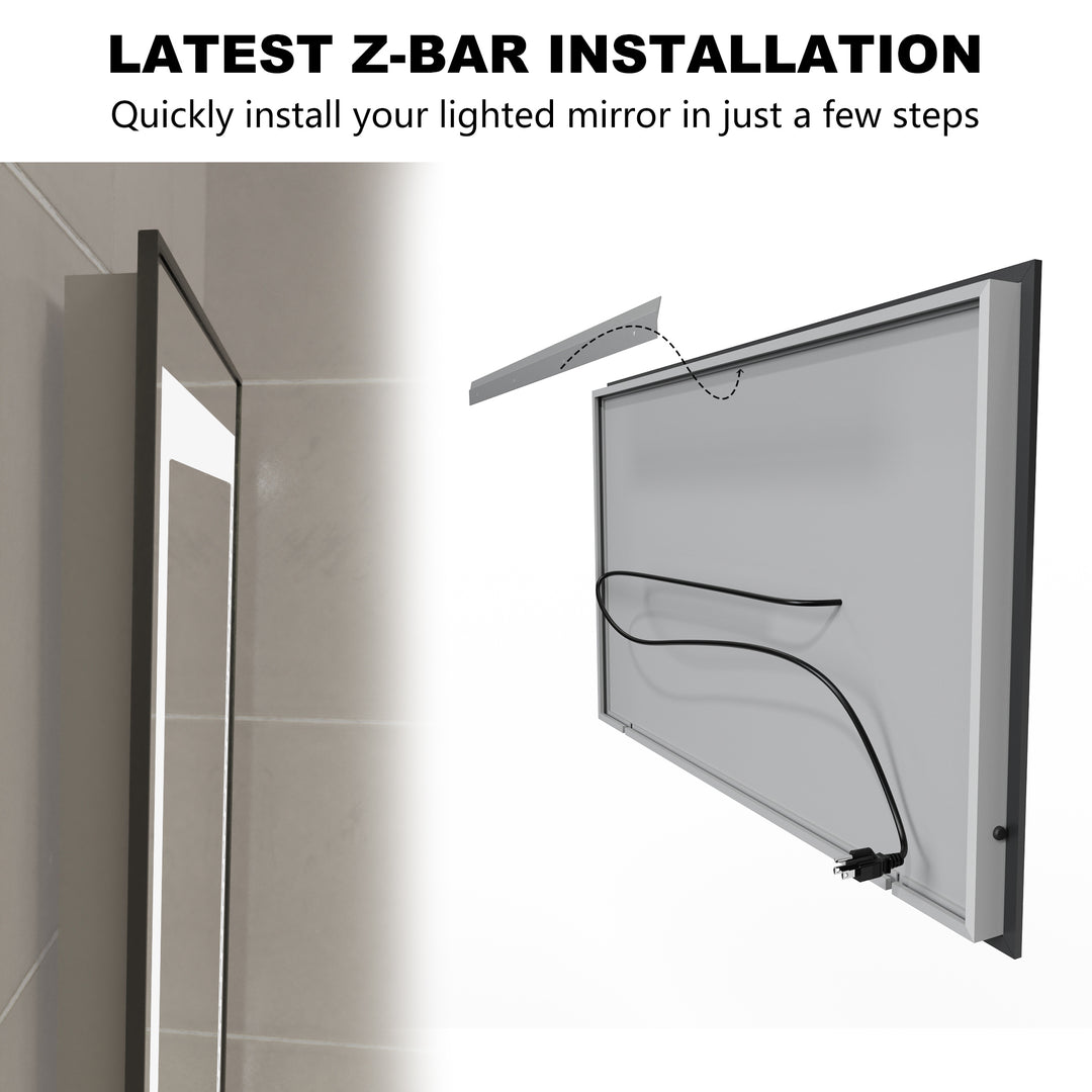 40 in. W x 24 in. H Rectangular Framed Vertical Wall Mount Bathroom Vanity Mirror with LED Light