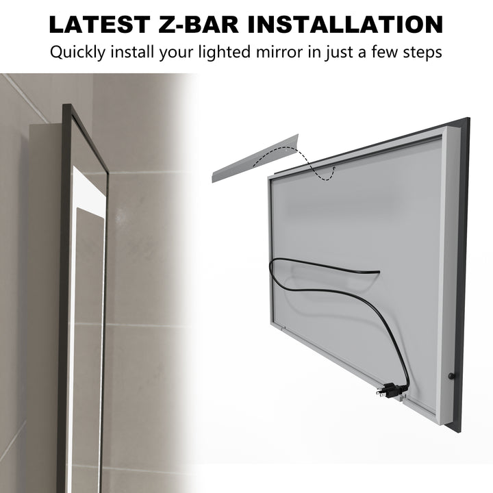 40 in. W x 24 in. H Rectangular Framed Vertical Wall Mount Bathroom Vanity Mirror with LED Light