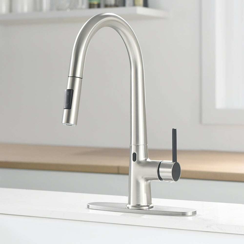 Touchless Pull Down Kitchen Faucet with AC Adapter and Deck Plate