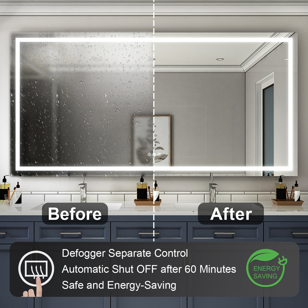 84 in. W x 42 in. H Rectangular Frameless Anti-Fog LED Light Bathroom Vanity Mirror in Aluminum
