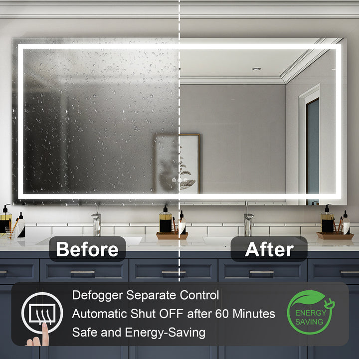 84 in. W x 42 in. H Rectangular Frameless Anti-Fog LED Light Bathroom Vanity Mirror in Aluminum