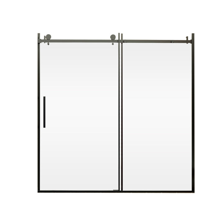 60-in W x 76-in H Sliding Shower Door with Stainless Handle in Black(Tempered Glass)