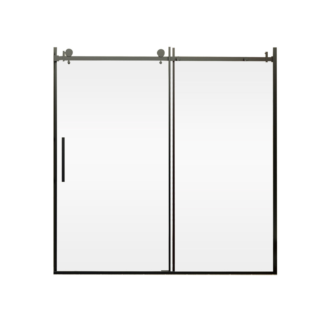 60-in W x 76-in H Sliding Shower Door with Stainless Handle in Black(Tempered Glass)