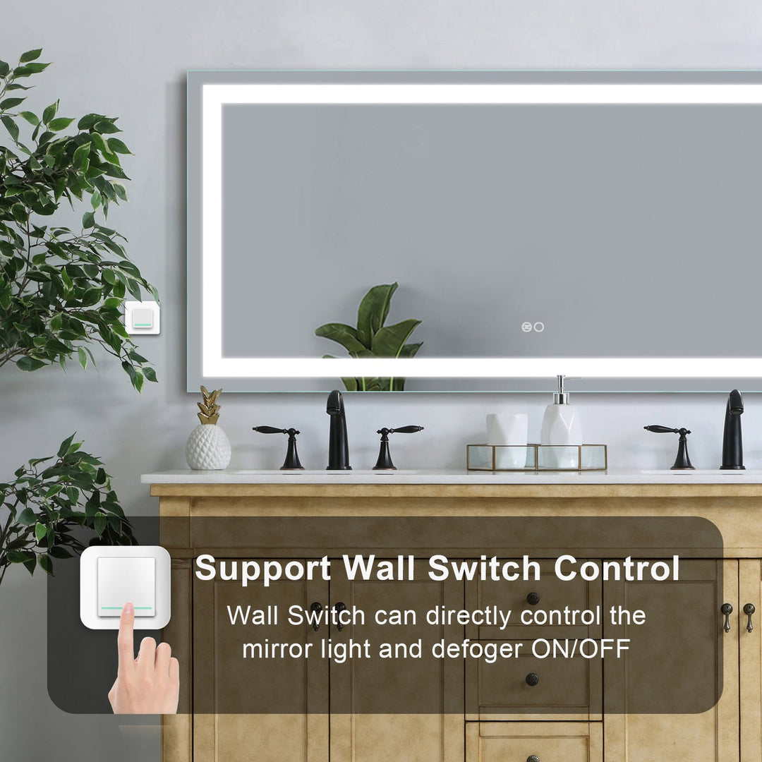 60 in. W x 28 in. H Frameless Rectangular LED Light Bathroom Vanity Mirror without Plug