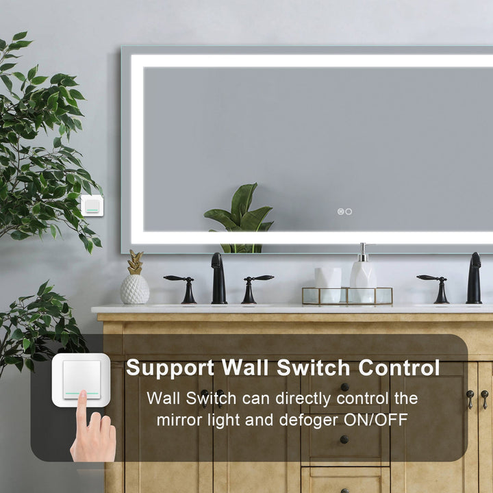 60 in. W x 28 in. H Frameless Rectangular LED Light Bathroom Vanity Mirror without Plug
