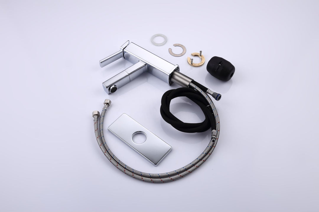Pull Out Sprayer Single Handle Single Hole Bathroom Faucet with Deckplate and Supply Line Inlcuded