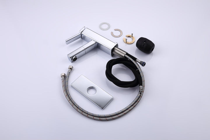 Pull Out Sprayer Single Handle Single Hole Bathroom Faucet with Deckplate and Supply Line Inlcuded