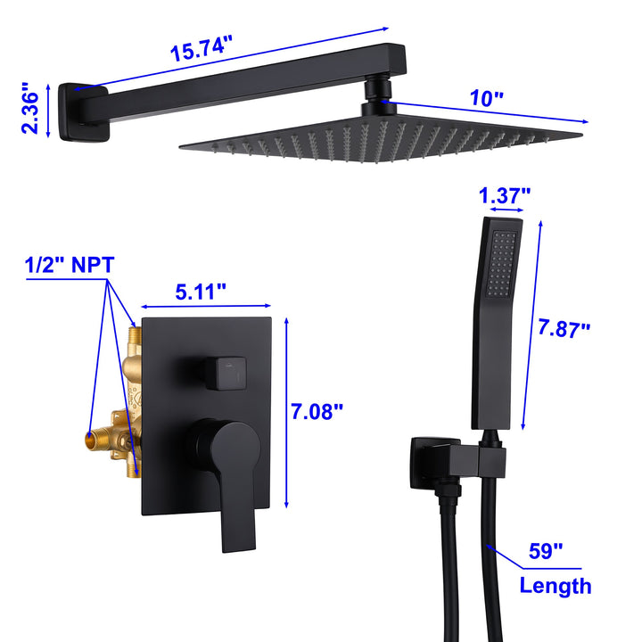 10 inch/ 12 inch   2-Spray Patterns with 1.8 GPM Wall Mount Dual Shower Heads with 360-Degree Rotation