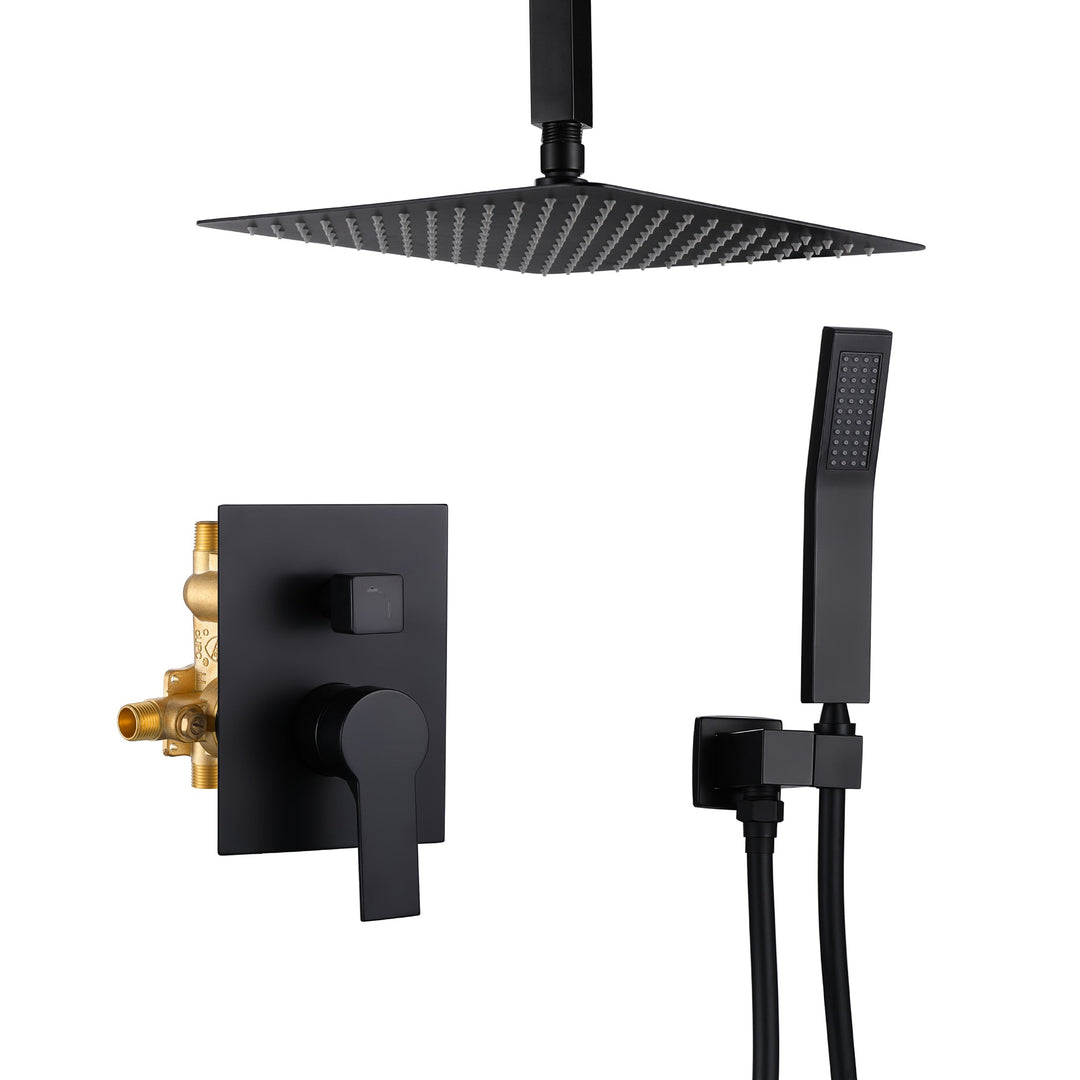 12 in. 2-Spray Patterns Ceiling Mount Dual Shower Heads with Hand Shower