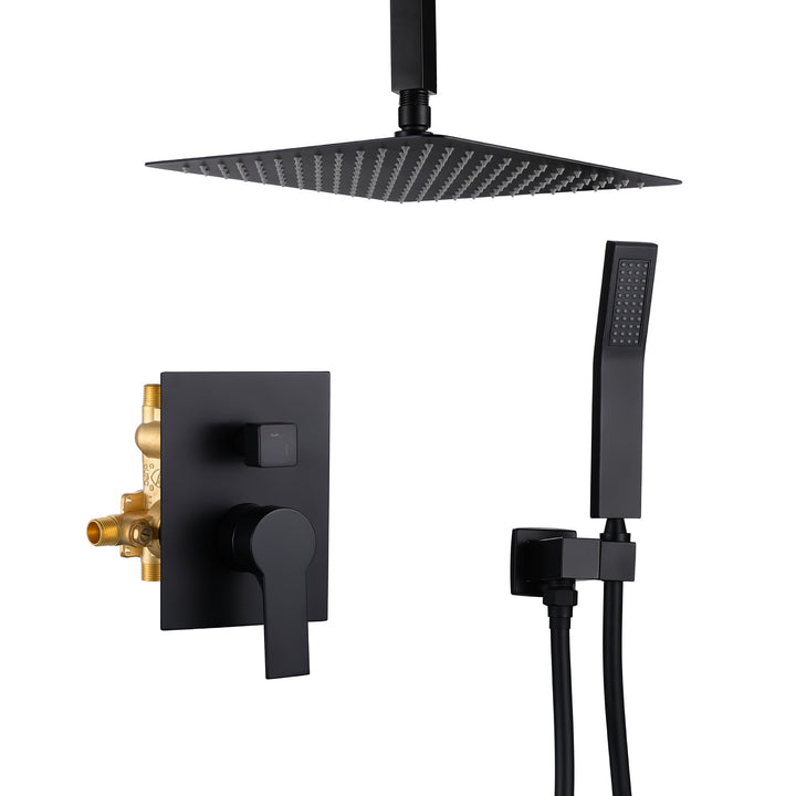 12 in. 2-Spray Patterns Ceiling Mount Dual Shower Heads with Hand Shower