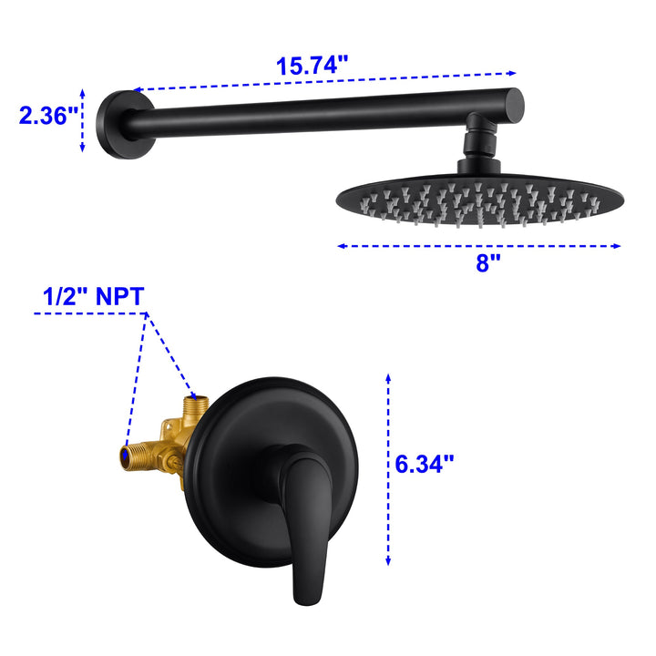 8 inch/ 9 inch 1-Spray Patterns with 2.1 GPM Wall Mount Fixed Shower Head with Valve Included