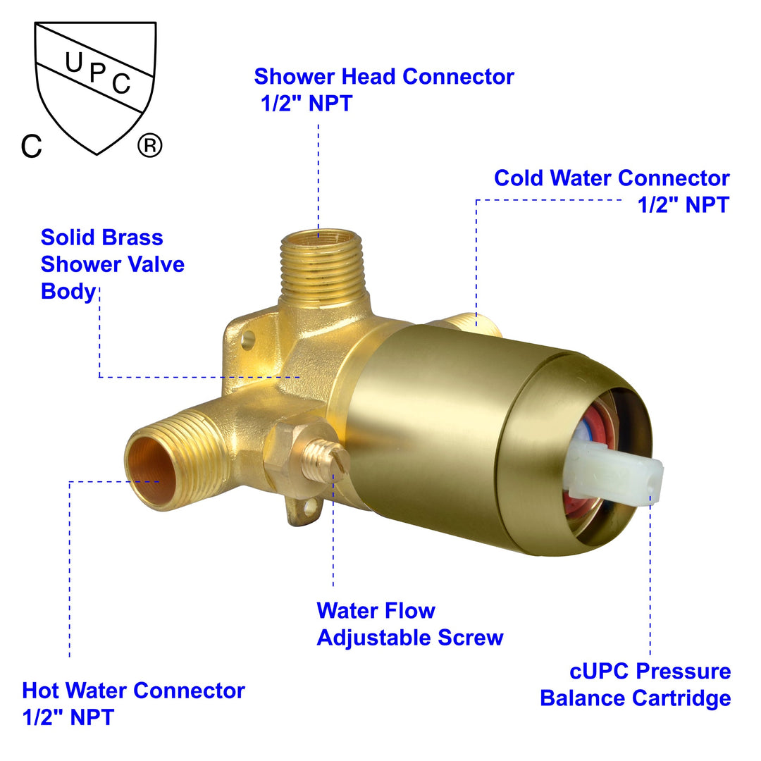 8 inch/ 9 inch 1-Spray Patterns with 2.1 GPM Wall Mount Fixed Shower Head with Valve Included