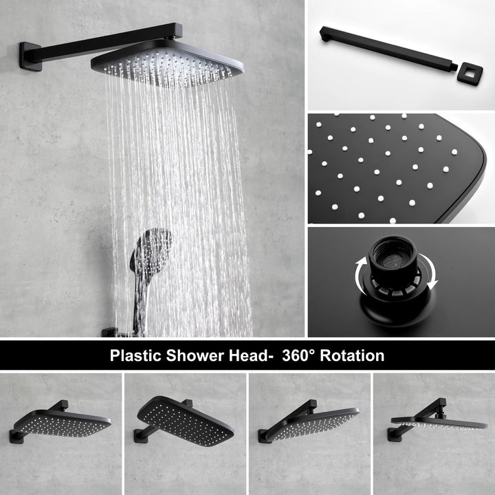11.8 in. 2-Spray Patterns with 1.8 GPM Wall Mount Dual Shower Heads with Hand Shower in Matte Black