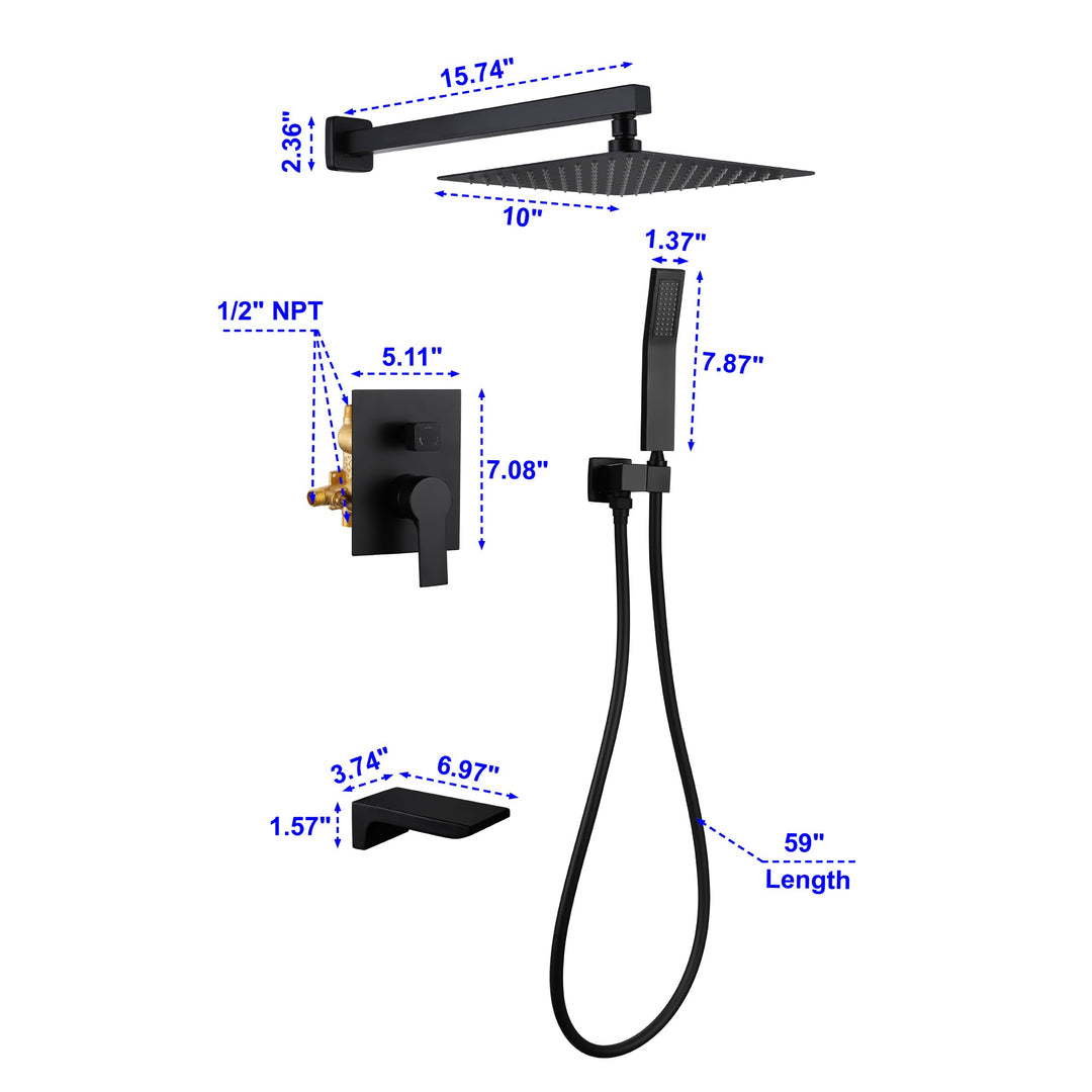 10 in. 1-Spray Patterns with 1.8 GPM Wall Mount Dual Shower Heads with 360-Degree Rotation