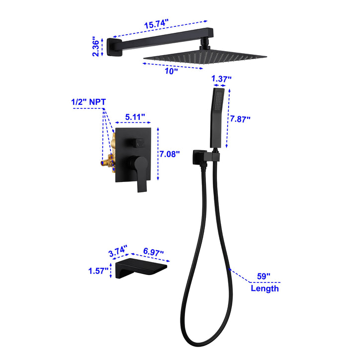 10 in. 1-Spray Patterns with 1.8 GPM Wall Mount Dual Shower Heads with 360-Degree Rotation