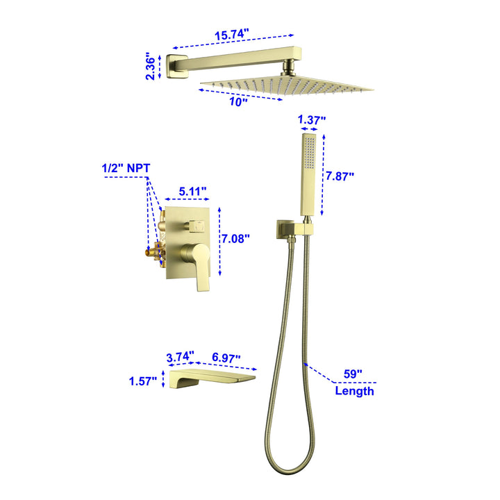 10 in. 1-Spray Patterns with 1.8 GPM Wall Mount Dual Shower Heads with 360-Degree Rotation