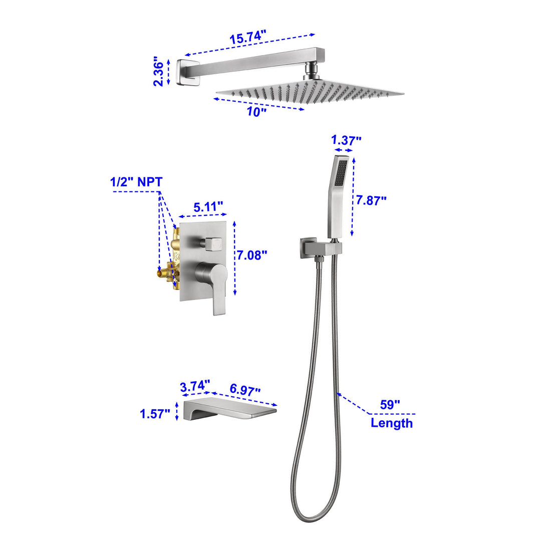 10 in. 1-Spray Patterns with 1.8 GPM Wall Mount Dual Shower Heads with 360-Degree Rotation