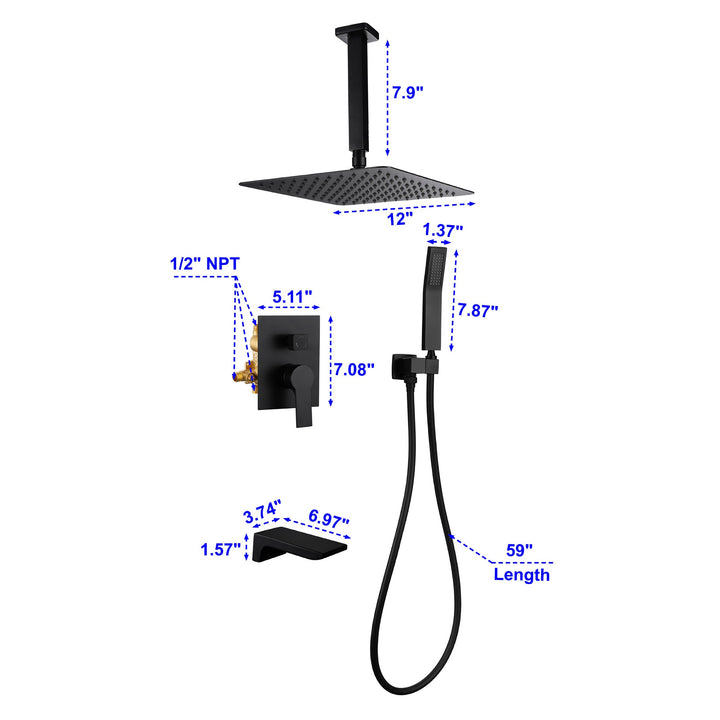 12 inch Ceiling Mount Single-Handle 1-Spray Tub and Shower Faucet with 12 in. Fixed Shower Head