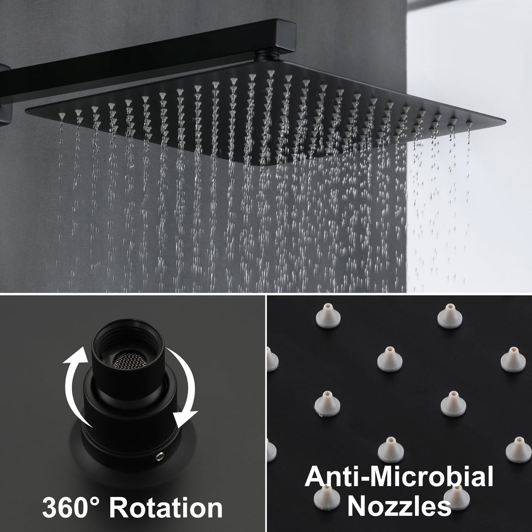 10 inch/ 12 inch 3-Spray Patterns with 1.8 GPM Wall Mount Dual Shower Heads with Waterfall Spout