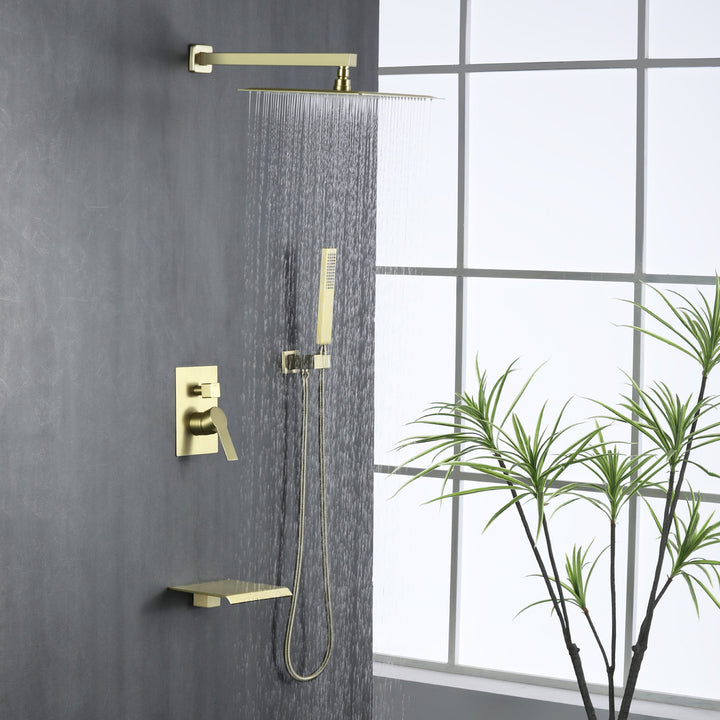 10 inch/ 12 inch 3-Spray Patterns with 1.8 GPM Wall Mount Dual Shower Heads with Waterfall Spout