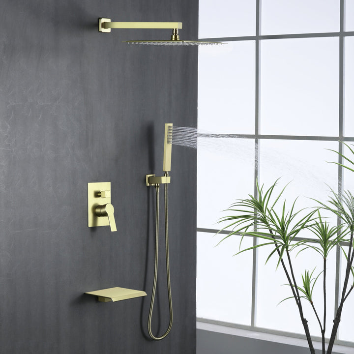 10 inch/ 12 inch 3-Spray Patterns with 1.8 GPM Wall Mount Dual Shower Heads with Waterfall Spout
