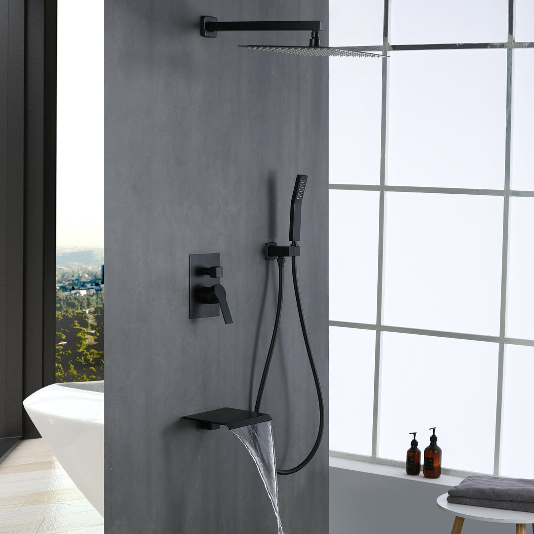 10 inch/ 12 inch 3-Spray Patterns with 1.8 GPM Wall Mount Dual Shower Heads with Waterfall Spout