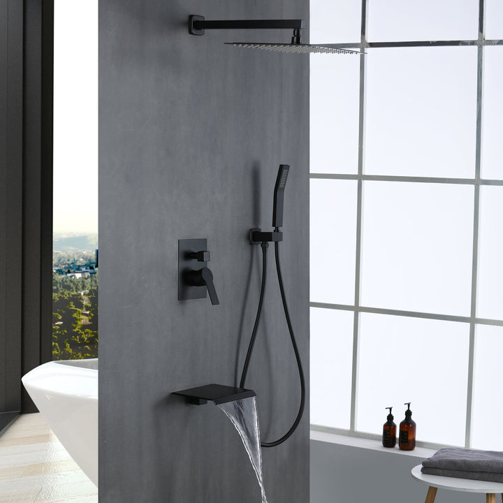 10 inch/ 12 inch 3-Spray Patterns with 1.8 GPM Wall Mount Dual Shower Heads with Waterfall Spout