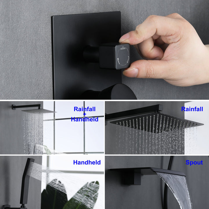 10 inch/ 12 inch 3-Spray Patterns with 1.8 GPM Wall Mount Dual Shower Heads with Waterfall Spout
