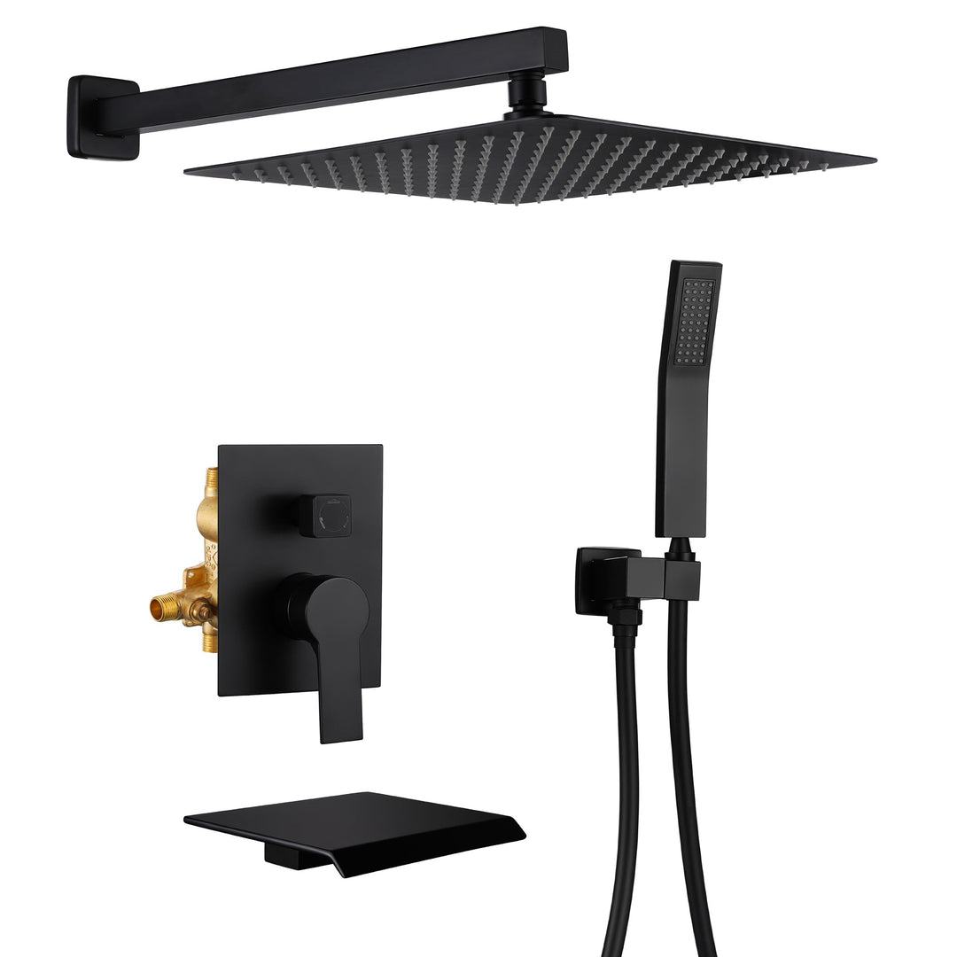 10 inch/ 12 inch 3-Spray Patterns with 1.8 GPM Wall Mount Dual Shower Heads with Waterfall Spout