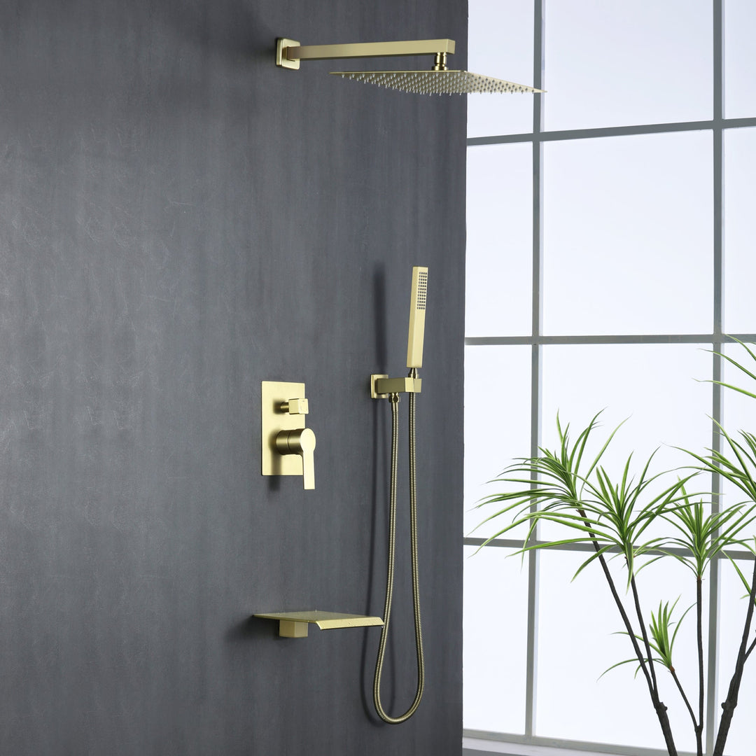 10 inch/ 12 inch 3-Spray Patterns with 1.8 GPM Wall Mount Dual Shower Heads with Waterfall Spout