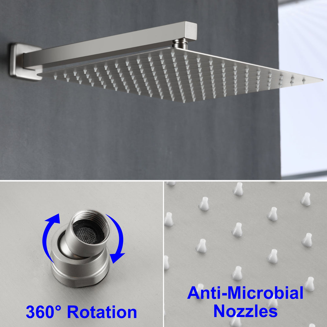 10 inch/ 12 inch 3-Spray Patterns with 1.8 GPM Wall Mount Dual Shower Heads with Waterfall Spout