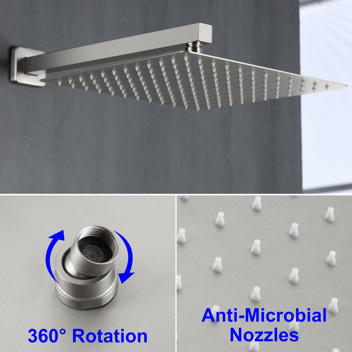 10 inch/ 12 inch 3-Spray Patterns with 1.8 GPM Wall Mount Dual Shower Heads with Waterfall Spout