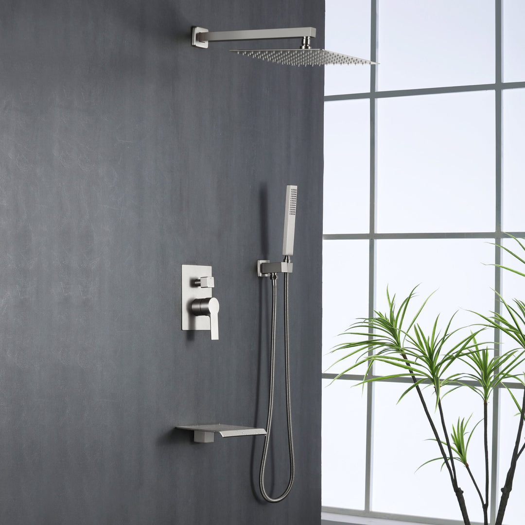 10 inch/ 12 inch 3-Spray Patterns with 1.8 GPM Wall Mount Dual Shower Heads with Waterfall Spout