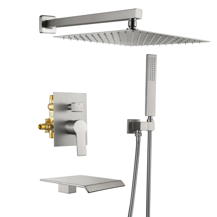10 inch/ 12 inch 3-Spray Patterns with 1.8 GPM Wall Mount Dual Shower Heads with Waterfall Spout