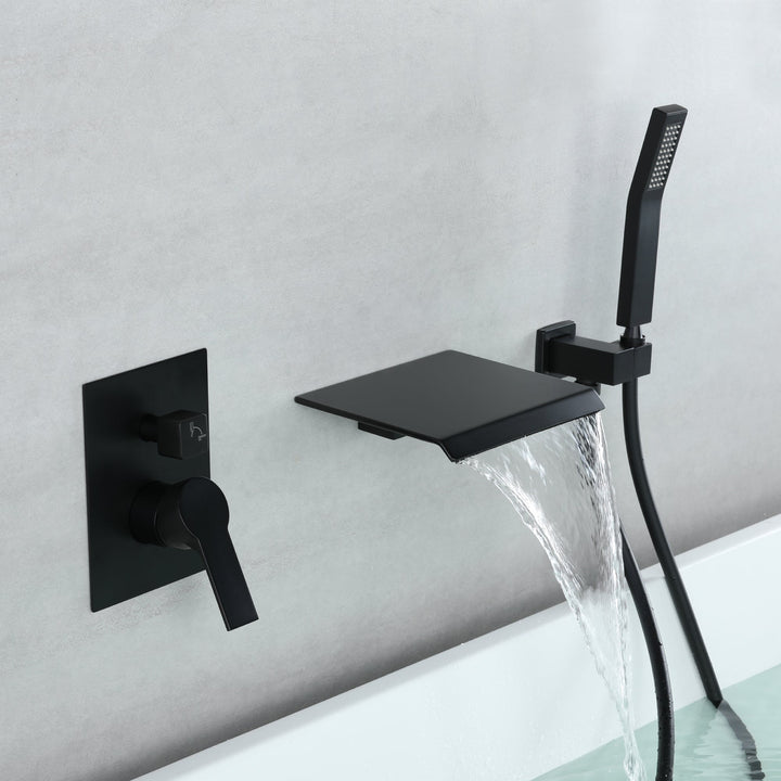 Waterfall Spout Single-Handle Tub Wall Mount Roman Tub Faucet with Hand Shower