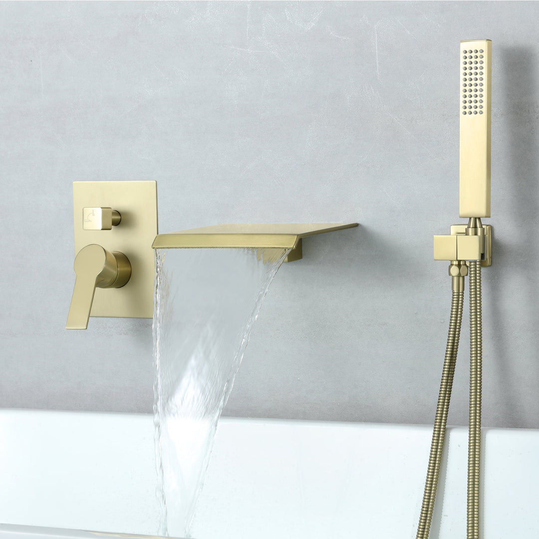 Waterfall Spout Single-Handle Tub Wall Mount Roman Tub Faucet with Hand Shower