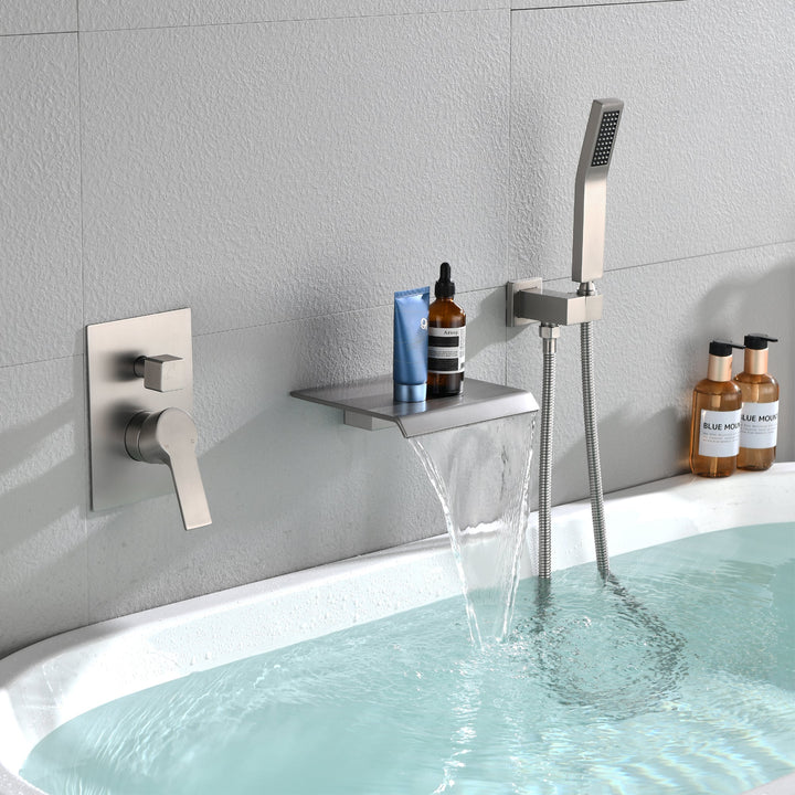 Waterfall Spout Single-Handle Tub Wall Mount Roman Tub Faucet with Hand Shower