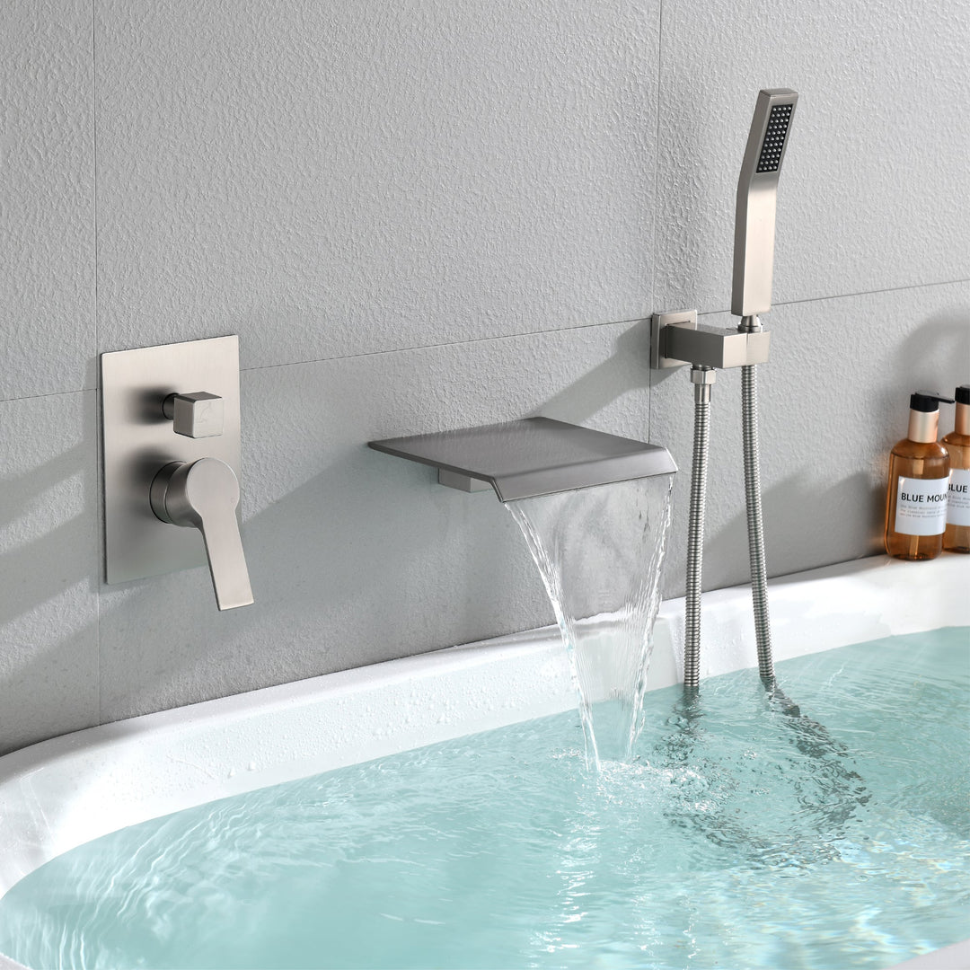 Waterfall Spout Single-Handle Tub Wall Mount Roman Tub Faucet with Hand Shower