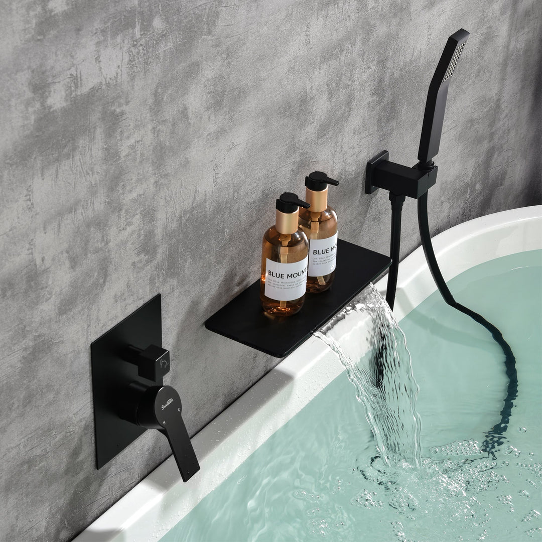 Single-Handle Wall Mount Roman Tub Faucet with Hand Shower