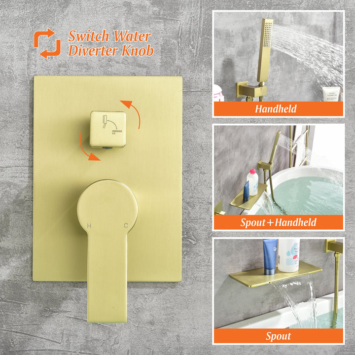 Single-Handle Wall Mount Roman Tub Faucet with Hand Shower