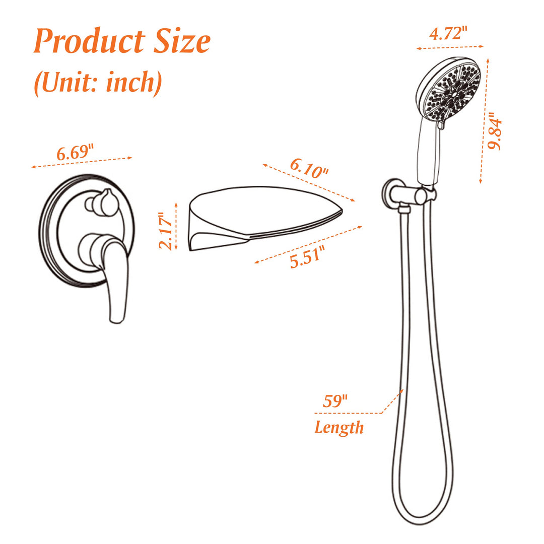 Single-Handle Wall Mount Roman Tub Faucet with 7-Spray Round Hand Shower
