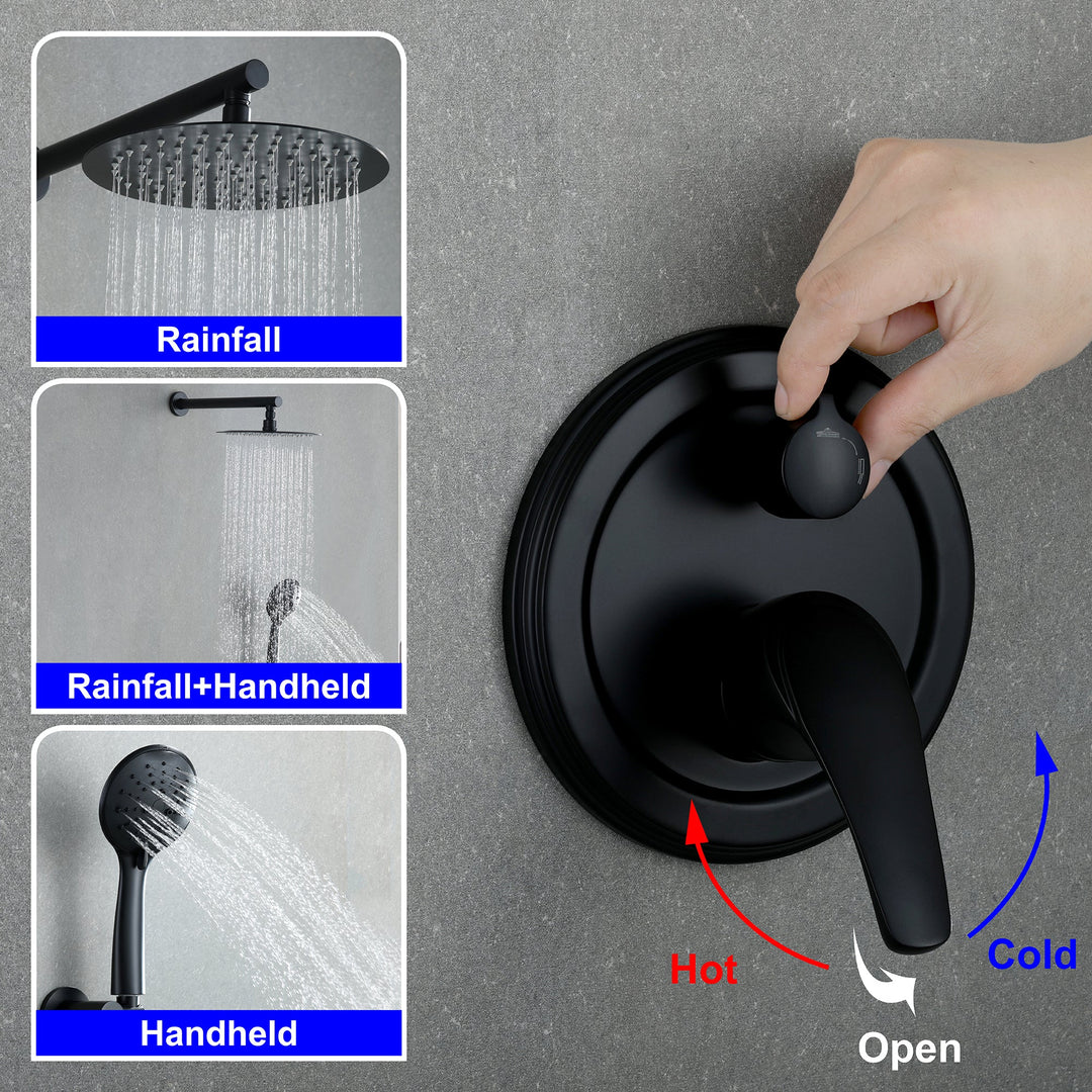 9inch/10inch/12inch 2-Spray Patterns with 1.8 GPM Wall Mount Dual Shower Heads with Hand Shower